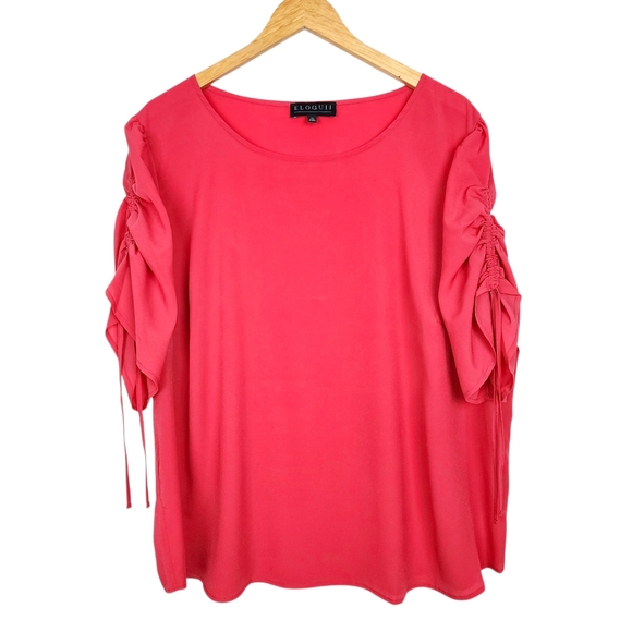 Eloquii Pink Ruched Sleeve Top Blouse Popover Size 22 - Picture 1 of 14